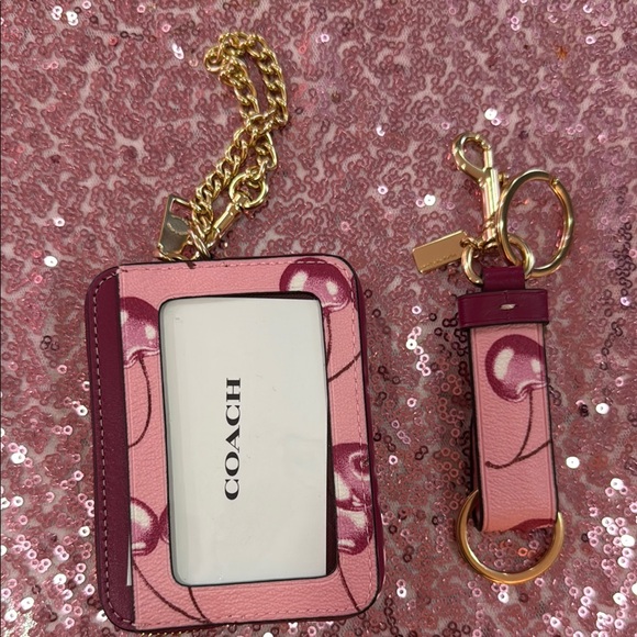NWT Coach Cherry Print Card Holder and Keychain Set - Picture 2 of 3